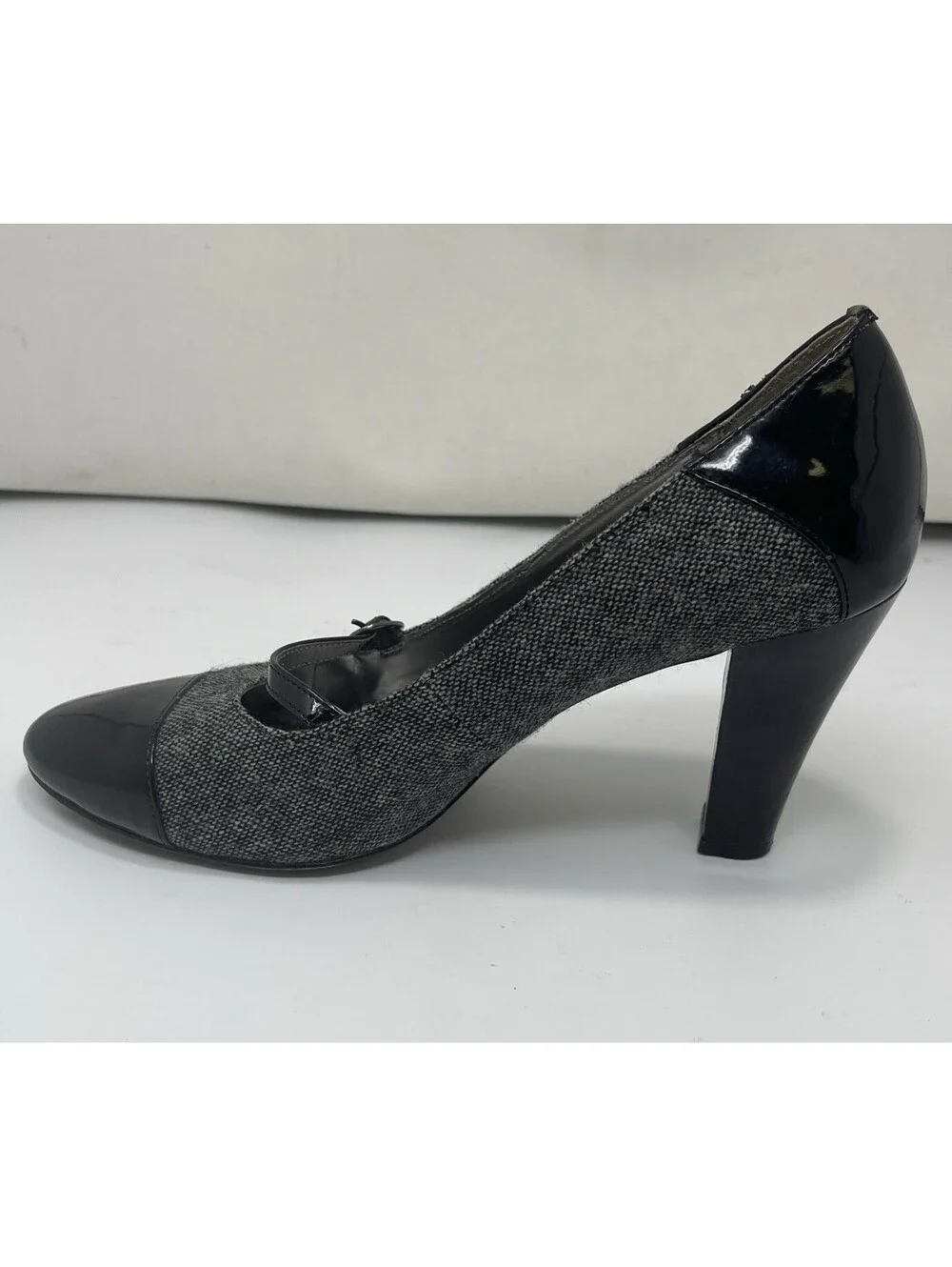Anne Klein Mary Jane Heel Women's 7.5 SWEET PEA Black Fabric Patent Pump 3.5
